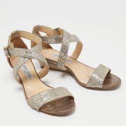 Pre Owned Jimmy Choo Gold/Silver Lurex Fabric Fearne Sandals Size 39