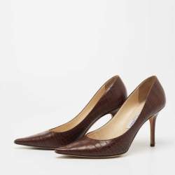 Pre Owned Jimmy Choo Brown Croc Embossed Leather  Love Pumps Size 39