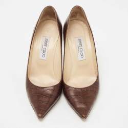 Pre Owned Jimmy Choo Brown Croc Embossed Leather  Love Pumps Size 39