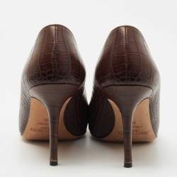 Pre Owned Jimmy Choo Brown Croc Embossed Leather  Love Pumps Size 39