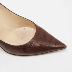 Pre Owned Jimmy Choo Brown Croc Embossed Leather  Love Pumps Size 39