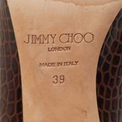 Pre Owned Jimmy Choo Brown Croc Embossed Leather  Love Pumps Size 39