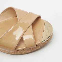 مملوكة مسبقًا Jimmy Choo Beige Patent Leather Prima Slide Sandals Size 39