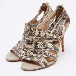 Jimmy Choo Beige/Brown Python Leather Open Toe Pumps Size 38