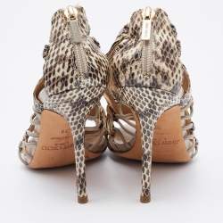 Jimmy Choo Beige/Brown Python Leather Open Toe Pumps Size 38