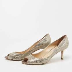 مملوكة مسبقًا Jimmy Choo Gold/Silver Glitter Isabel Peep Toe Pumps Size 40