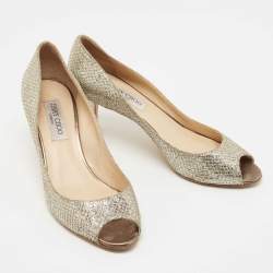 مملوكة مسبقًا Jimmy Choo Gold/Silver Glitter Isabel Peep Toe Pumps Size 40
