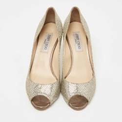 مملوكة مسبقًا Jimmy Choo Gold/Silver Glitter Isabel Peep Toe Pumps Size 40