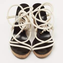 Pre Owned Jimmy Choo White Leather Allis Sandals Size 39.5