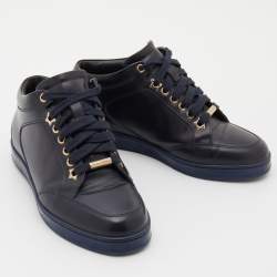 Pre Owned Jimmy Choo Navy Blue Leather Low Top Sneakers Size 35