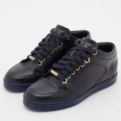 Pre Owned Jimmy Choo Navy Blue Leather Low Top Sneakers Size 35