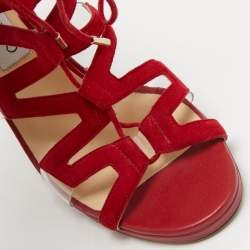 مملوكة مسبقًا Jimmy Choo Red Leather and Suede Strappy Sandals Size 40