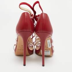 مملوكة مسبقًا Jimmy Choo Red Leather and Suede Strappy Sandals Size 40