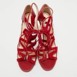 مملوكة مسبقًا Jimmy Choo Red Leather and Suede Strappy Sandals Size 40