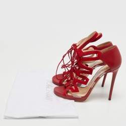 مملوكة مسبقًا Jimmy Choo Red Leather and Suede Strappy Sandals Size 40