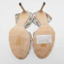 مملوكة مسبقًا Jimmy Choo Silver Glitter and Leather Ankle Strap Sandals Size 39.5