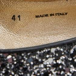 Pre Owned Jimmy Choo Black/Silver Glitter Sloane Smoking Slippers Size 41