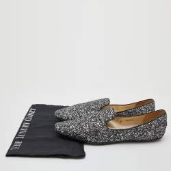 Pre Owned Jimmy Choo Black/Silver Glitter Sloane Smoking Slippers Size 41