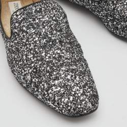 Pre Owned Jimmy Choo Black/Silver Glitter Sloane Smoking Slippers Size 41
