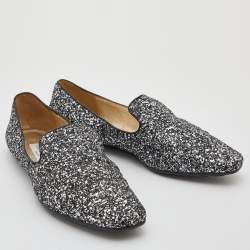 Pre Owned Jimmy Choo Black/Silver Glitter Sloane Smoking Slippers Size 41