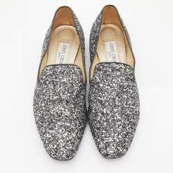 Pre Owned Jimmy Choo Black/Silver Glitter Sloane Smoking Slippers Size 41