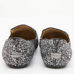 Pre Owned Jimmy Choo Black/Silver Glitter Sloane Smoking Slippers Size 41