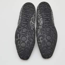 Pre Owned Jimmy Choo Black/Silver Glitter Sloane Smoking Slippers Size 41