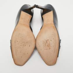 Pre Owned Jimmy Choo Metallic Grey Patent Leather Double Buckle Pumps Size 39.5