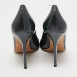 Pre Owned Jimmy Choo Metallic Grey Patent Leather Double Buckle Pumps Size 39.5