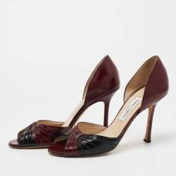 Pre Owned Jimmy Choo Burgundy/Black Eel Leather Open Toe D'osary Pumps Size 39.5