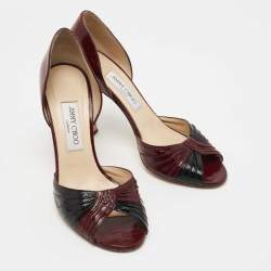 Pre Owned Jimmy Choo Burgundy/Black Eel Leather Open Toe D'osary Pumps Size 39.5