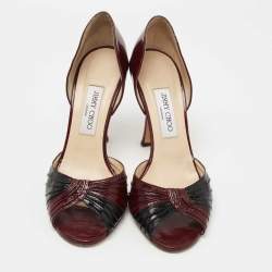Pre Owned Jimmy Choo Burgundy/Black Eel Leather Open Toe D'osary Pumps Size 39.5
