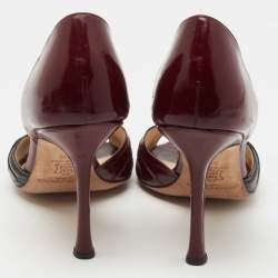 Pre Owned Jimmy Choo Burgundy/Black Eel Leather Open Toe D'osary Pumps Size 39.5
