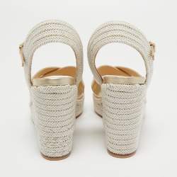 Jimmy Choo Gold Leather Dellena Wedge Sandals Size 38.5