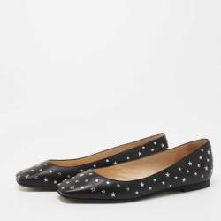 Pre Owned Jimmy Choo Black Leather Modell Star Ballet Flats Size 37.5