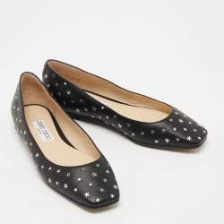 Pre Owned Jimmy Choo Black Leather Modell Star Ballet Flats Size 37.5
