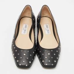 Pre Owned Jimmy Choo Black Leather Modell Star Ballet Flats Size 37.5