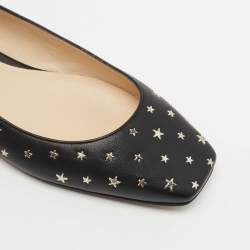 Pre Owned Jimmy Choo Black Leather Modell Star Ballet Flats Size 37.5