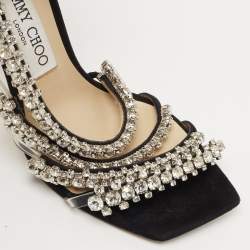 Jimmy Choo Black Suede Crystal Embellished Josefine Sandals Size 37