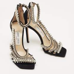 Jimmy Choo Black Suede Crystal Embellished Josefine Sandals Size 37