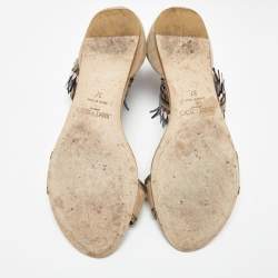 Pre Owned Jimmy Choo Beige Suede Kimro Fringe Flat Sandals Size 37