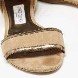 Pre Owned Jimmy Choo Beige Suede Kimro Fringe Flat Sandals Size 37