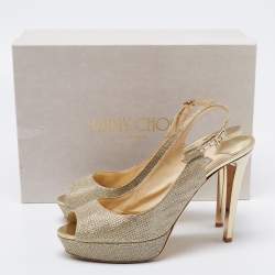 Pre Owned Jimmy Choo Gold Lame Glitter Verity Peep Toe Sandals Size 40 