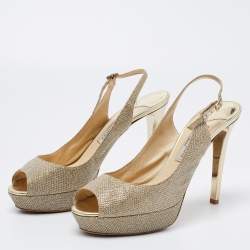 Pre Owned Jimmy Choo Gold Lame Glitter Verity Peep Toe Sandals Size 40 