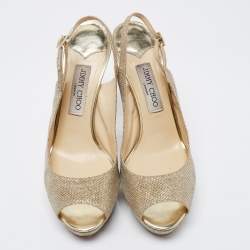 Pre Owned Jimmy Choo Gold Lame Glitter Verity Peep Toe Sandals Size 40 