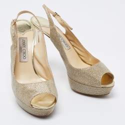 Pre Owned Jimmy Choo Gold Lame Glitter Verity Peep Toe Sandals Size 40 