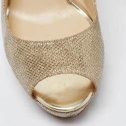 Pre Owned Jimmy Choo Gold Lame Glitter Verity Peep Toe Sandals Size 40 