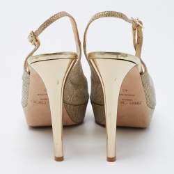 Pre Owned Jimmy Choo Gold Lame Glitter Verity Peep Toe Sandals Size 40 