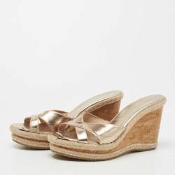 Pre Owned Jimmy Choo Gold Leather Prima Wedge Sandals Size 40