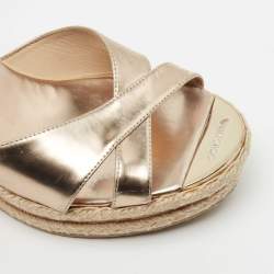 Pre Owned Jimmy Choo Gold Leather Prima Wedge Sandals Size 40